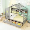 Tangkula Twin Size House Bed Kids Bed Frame W/ 2 Storage Drawers & Fence Guardrails 2 Tangkula Twin Size House Bed Kids Bed Frame W/ 2 Storage Drawers & Fence Guardrails -Tangkula GUEST c687401f 7933 4a99 b857 d2aedc34e8f0
