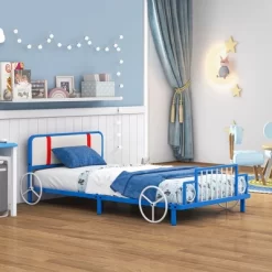 Tangkula Twin Size Kids Bed Frame Car Shaped Metal Platform Bed W/ Upholstered Headboard 19 Tangkula Twin Size Kids Bed Frame Car Shaped Metal Platform Bed W/ Upholstered Headboard -Tangkula GUEST c6a285cc b153 488e bd6b 4a03b7df16b5