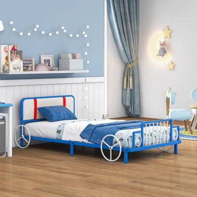 Tangkula Twin Size Kids Bed Frame Car Shaped Metal Platform Bed W/ Upholstered Headboard 11 Tangkula Twin Size Kids Bed Frame Car Shaped Metal Platform Bed W/ Upholstered Headboard - Image 9