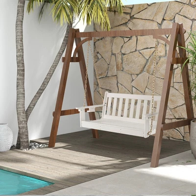 Tangkula 54" HDPE Porch Swing Outdoor Patio Hanging Chair W/ Cup Holder Adjustable Chain 5 Tangkula 54" HDPE Porch Swing Outdoor Patio Hanging Chair W/ Cup Holder Adjustable Chain - Image 3