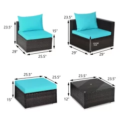 Tangkula 5PCS Patio Rattan Wicker Sofa Furniture Set Sectional Conversation Sofa Set Blue -Tangkula GUEST c6f84f71 08c5 4cd7 b9f0 05ea430421f5