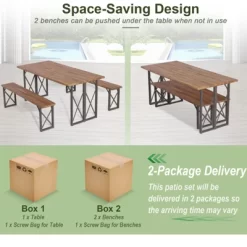 Tangkula 3 Piece Patio Picnic Table Bench Set, Outdoor Camping Table Set W/ Acacia Wood Tabletop & Seat 2” Umbrella Hole -Tangkula GUEST c74defa6 f553 438d ac70 a3e17157d4a0
