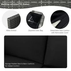 Tangkula 9 PCS Patio Rattan Furniture Set Fire Pit Table Storage Black W/ Cover -Tangkula GUEST c761927a 3d2f 4c0e a0b5 781a6ebda138