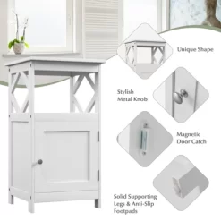 Tangkula Bathroom Floor Cabinet Single Door Storage Cabinet With Open Compartment Anti-Toppling Device Grey/White 16 Tangkula Bathroom Floor Cabinet Single Door Storage Cabinet With Open Compartment Anti-Toppling Device Grey/White -Tangkula GUEST c77d5a34 ef2d 4448 b3d1 8965ab7863e4