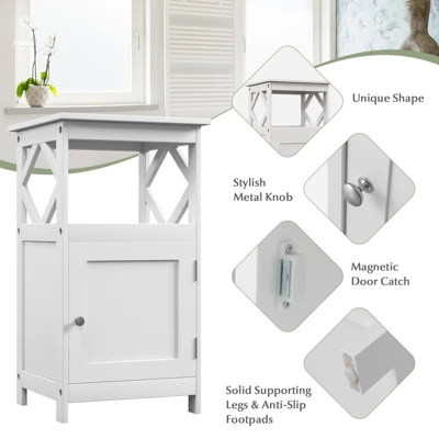 Tangkula Bathroom Floor Cabinet Single Door Storage Cabinet With Open Compartment Anti-Toppling Device Grey/White 6 Tangkula Bathroom Floor Cabinet Single Door Storage Cabinet With Open Compartment Anti-Toppling Device Grey/White - Image 4