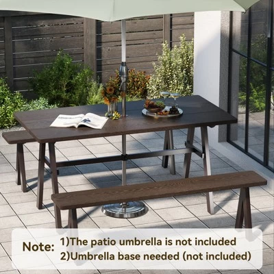 Tangkula 3 PCS Outdoor Picnic Table And Benches Set For 6 People 1.93" Umbrella Hole 9 Tangkula 3 PCS Outdoor Picnic Table And Benches Set For 6 People 1.93" Umbrella Hole - Image 7