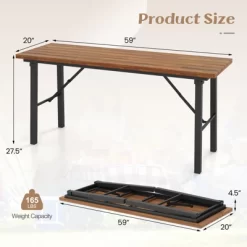 Tangkula Outdoor Dining Table For 4-6 No Assembly Foldable 59 Inches Narrow Patio Dining Table With Acacia Wood Top & Heavy Duty Metal Frame -Tangkula GUEST c7bfae7e 4d04 42c7 8cc1 830f64373a12