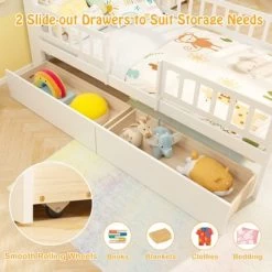 Tangkula Twin Size House Bed W/ 2 Drawers Kids Montessori Bed W/ Storage Headboard -Tangkula GUEST c7e6907f 14da 4f71 940b d7e350a6ba4a