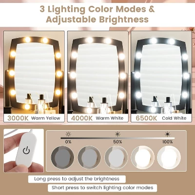 Tangkula Vanity Table Set With Lighted Mirror Adjustable 10 Bulbs Dresser 4 Drawer 5 Tangkula Vanity Table Set With Lighted Mirror Adjustable 10 Bulbs Dresser 4 Drawer - Image 3