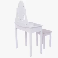 Tangkula Mirrored Dressing Table Wooden Vanity Makeup Unit W/ Cushioned Stool -Tangkula GUEST c81e7fc3 83ee 476e 9c8f 58d5947ba084