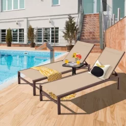 Tangkula Set Of 2 Aluminum Patio Chaise Lounge Outdoor Adjustable Lounge Chair W/ 6-Position Backrest