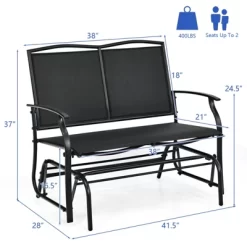 Tangkula 2 Person Swing Glider Bench Patio Rocking Lounge Chair W/Steel Frame For Garden Backyard Balcony Gray/Black -Tangkula GUEST c8a20595 8e39 48d4 ba4a eff73d6bce6b
