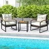 Tangkula 3PCS Patio Wicker Furniture Set PE Wicker Furniture Conversation Set W/ Acacia Wood Table