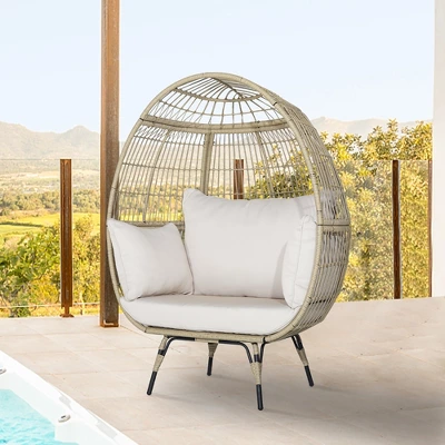 Tangkula Patio Rattan Oversized Wicker Egg Chair Stationary Lounge Basket W/ 4 Soft Cushions 5 Tangkula Patio Rattan Oversized Wicker Egg Chair Stationary Lounge Basket W/ 4 Soft Cushions - Image 3
