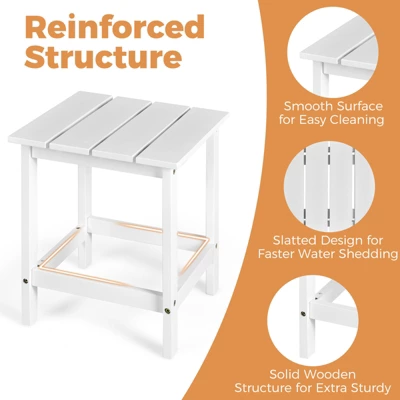 Tangkula 15" Outdoor Square Side End Table Wooden Coffee Table Suitable For Garden Patio Balcony White/Gray/Black 5 Tangkula 15" Outdoor Square Side End Table Wooden Coffee Table Suitable For Garden Patio Balcony White/Gray/Black - Image 3
