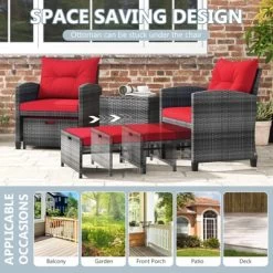 Tangkula 5-Piece Outdoor PE Rattan Conversation Set Wicker Patio Furniture Set With Cushion Ottoman & Coffee Table Red -Tangkula GUEST c8fa8174 a662 44db bd70 f4bbdb03dc06