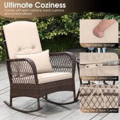 Tangkula 3 Piece Rocker Set Outdoor Wicker Rocking Chairs With Double-Layer Rattan Rocker Chair Set With Back Cushions & Pillows Beige/Gray/Blue/Red -Tangkula GUEST c921d34d 1815 4fb6 b691 c3570863d0c7