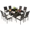 Tangkula 10 PCS Rattan Dining Set W/ Glass Table & High Back Chair Patio Mix Brown