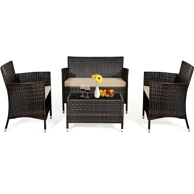 Tangkula 4-Piece Patio Rattan Wicker Conversation Furniture Set Sofa Chair Table Set 12 Tangkula 4-Piece Patio Rattan Wicker Conversation Furniture Set Sofa Chair Table Set - Image 10