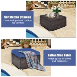 Tangkula 4PCS Rattan Patio Conversation Furniture Set Yard Outdoor W/ Navy Cushion -Tangkula GUEST c96d3caf 4b3c 473e b6bf ac3e786860c0