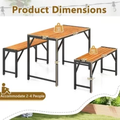 Tangkula 3 PCS Dining Set For 4 People Outdoor Picnic Table & 2 Benches W/ Metal Frame -Tangkula GUEST c97b33f2 8088 48b0 9f51 65c9ede1a140