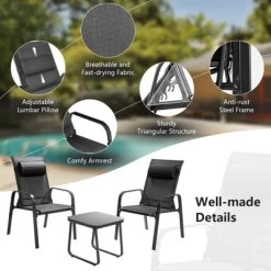 Tangkula 3PCS Patio Adjustable Back Stackable Chairs Side Table Set Bistro Set Classic Furniture Chair Set For Garden Black/Brown/Grey 20 Tangkula 3PCS Patio Adjustable Back Stackable Chairs Side Table Set Bistro Set Classic Furniture Chair Set For Garden Black/Brown/Grey -Tangkula GUEST c9a0ffe9 eb4b 4a09 92f7 c06aa44b0dd2
