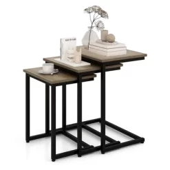 Tangkula 3 Pcs Nesting Coffee End Table Set Stacking Side Nightstand Living Room -Tangkula GUEST c9a49188 021e 452f 8eb2 591efaf679e3