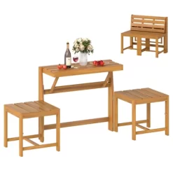 Tangkula 3-in-1 Outdoor Acacia Wood Loveseat Bench Furnitur W/ Slatted Seat For Garden -Tangkula GUEST c9d55243 2c09 40cb 937c 99066eef566e