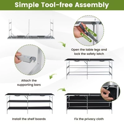 Tangkula Portable Bar Table Folding Camping Table W/ Aluminum Alloy Frame 2-Tier Shelves 8 Tangkula Portable Bar Table Folding Camping Table W/ Aluminum Alloy Frame 2-Tier Shelves - Image 6