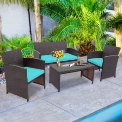 Tangkula 8PCS Outdoor Patio Furniture Sets Weather-Resistant Rattan Sofas W/ Soft Cushion Turquoise 10 Tangkula 8PCS Outdoor Patio Furniture Sets Weather-Resistant Rattan Sofas W/ Soft Cushion Turquoise -Tangkula GUEST c9fac3fa 3760 4afe 8310 c58250174961