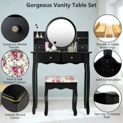 Tangkula Vanity Table Set W/Detachable Mirror & Stool Black/White 21 Tangkula Vanity Table Set W/Detachable Mirror & Stool Black/White -Tangkula GUEST ca259dfa 710c 4d46 bcea 45d6b93d2e4e