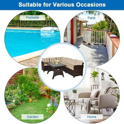 Tangkula 3PCS Rattan Dining Sofa Set W/6 Cushioned Seats Patio Furniture 8 Tangkula 3PCS Rattan Dining Sofa Set W/6 Cushioned Seats Patio Furniture - Image 6