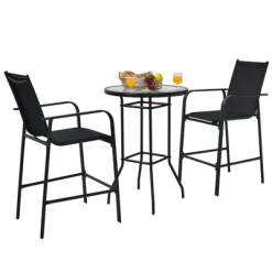 Tangkula 3 PCS Patio Bistro Set Outdoor Table & Chairs Set W/Tempered Glass Top Black -Tangkula GUEST caa2a6b7 fda1 44bb 93c7 0434525a9365