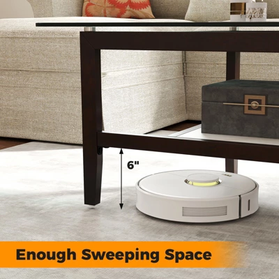 Tangkula 2-Tier Glass Coffee Table W/ Storage Shelf Solid Rubber Wood Legs For Office 6 Tangkula 2-Tier Glass Coffee Table W/ Storage Shelf Solid Rubber Wood Legs For Office - Image 4