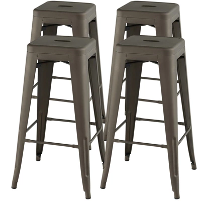 Tangkula 30" Set Of 4 Stackable Backless Metal Bar Stools W/ Footrest For Kitchen 13 Tangkula 30" Set Of 4 Stackable Backless Metal Bar Stools W/ Footrest For Kitchen - Image 11