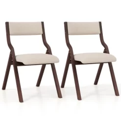 Tangkula Folding Dining Chairs Set Of 4 Wooden Table Chairs W/ Padded Seat Modern Coffee & Beige -Tangkula GUEST cb6cb0a2 c0ab 4575 8b0b be76a917b172