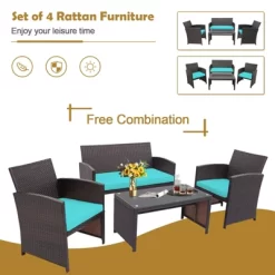 Tangkula 4PCS Outdoor Patio Furniture Sets Weather-Resistant Rattan Sofas W/ Soft Cushion Turquoise -Tangkula GUEST cb6cecad 0440 440e b15e fa5897c5fdeb