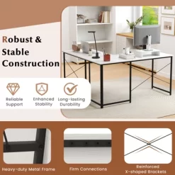 Tangkula L-Shaped Computer Desk With Power Outlets 95” Long 2-Person Desk With Monitor Shelf Modern Corner Desk Gaming Table With USB Ports White -Tangkula GUEST cb7b2d06 ed29 408f b140 092d640ae4b6