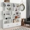 Tangkula 2PCS 6-tier Geometric Bookcase S-shaped Z-shelf Bookshelf Cabinet W/ Doors White -Tangkula GUEST cb97c310 9923 4cbf b21a 46b2fd737457