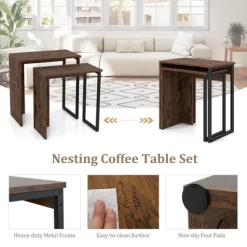 Tangkula Nesting Coffee Table Set Of 2 Modern Accent Sofa Side Tables W/ Faux Wood Top & Heavy Duty Metal Frame -Tangkula GUEST cbaf34c5 1c10 40d5 a9f3 8366a2cb9086