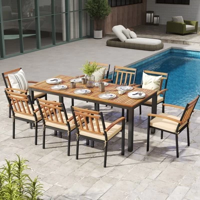 Tangkula Patio Dining Table For 8 79" Large Rectangle Table W/ Acacia Wood Tabletop 4 Tangkula Patio Dining Table For 8 79" Large Rectangle Table W/ Acacia Wood Tabletop - Image 2