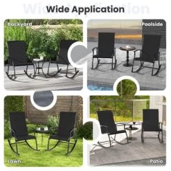Tangkula Set Of 4 Outdoor Rocking Chair Patio Rocker W/ Breathable Fabric Black -Tangkula GUEST cbd62889 e749 49ab a492 3c3cd47cefad