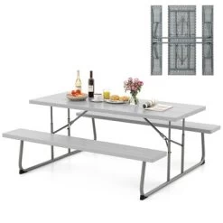 Tangkula Folding Picnic Table W/ 2 Benches 6 FT Camping Table Set W/ All-Weather HDPE Tabletop Grey 21 Tangkula Folding Picnic Table W/ 2 Benches 6 FT Camping Table Set W/ All-Weather HDPE Tabletop Grey -Tangkula GUEST cbf579ac a874 4a44 bead 1201a5ae8a9e