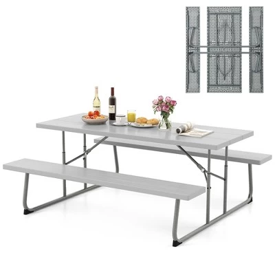 Tangkula Folding Picnic Table W/ 2 Benches 6 FT Camping Table Set W/ All-Weather HDPE Tabletop Grey 12 Tangkula Folding Picnic Table W/ 2 Benches 6 FT Camping Table Set W/ All-Weather HDPE Tabletop Grey - Image 10