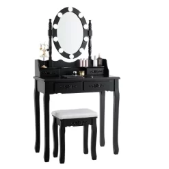 Tangkula Make-Up Vanity Table Dresser Set W/LED Light, Black Brown White 19 Tangkula Make-Up Vanity Table Dresser Set W/LED Light, Black Brown White -Tangkula GUEST cc219670 6ab4 465d 8d5b 27a8ec29af8b