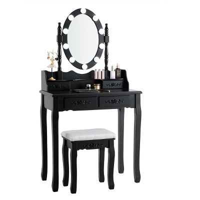 Tangkula Make-Up Vanity Table Dresser Set W/LED Light, Black Brown White 10 Tangkula Make-Up Vanity Table Dresser Set W/LED Light, Black Brown White - Image 8
