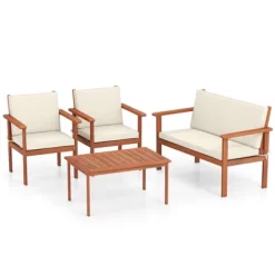 Tangkula 4 Pieces Patio Furniture Set Acacia Wood Porch Chairs W/ Table -Tangkula GUEST cc260a67 a145 45fa 9425 64ec620587fb