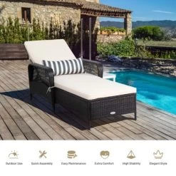 Tangkula 2 PCS Patio Chaise Lounge Chair Six-Position Adjustable Outdoor Recliner With Cushion & Pillow -Tangkula GUEST cc442de8 0af7 4696 942c c1c2236848f1