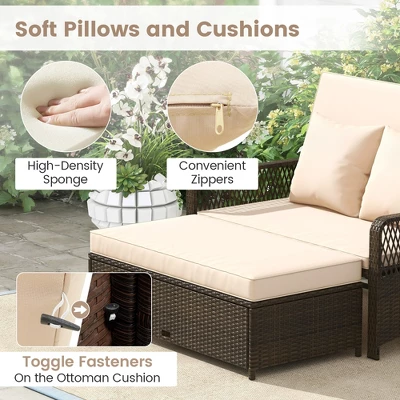 Tangkula Patio Rattan Daybed Wicker Loveseat Sofa W/ Multifunctional Ottoman 8 Tangkula Patio Rattan Daybed Wicker Loveseat Sofa W/ Multifunctional Ottoman - Image 6