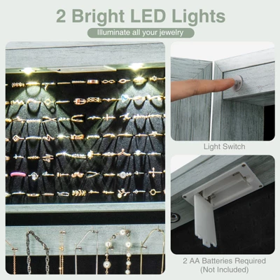 Tangkula Wall Or Door Mounted Jewelry Armoire With 47.5" Full Length Mirror Lockable Cabinet With 2 LED Lights 2 Drawers Over The Door Navy 5 Tangkula Wall Or Door Mounted Jewelry Armoire With 47.5" Full Length Mirror Lockable Cabinet With 2 LED Lights 2 Drawers Over The Door Navy - Image 3